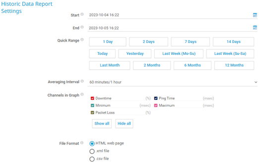 Historic Data Report Settings